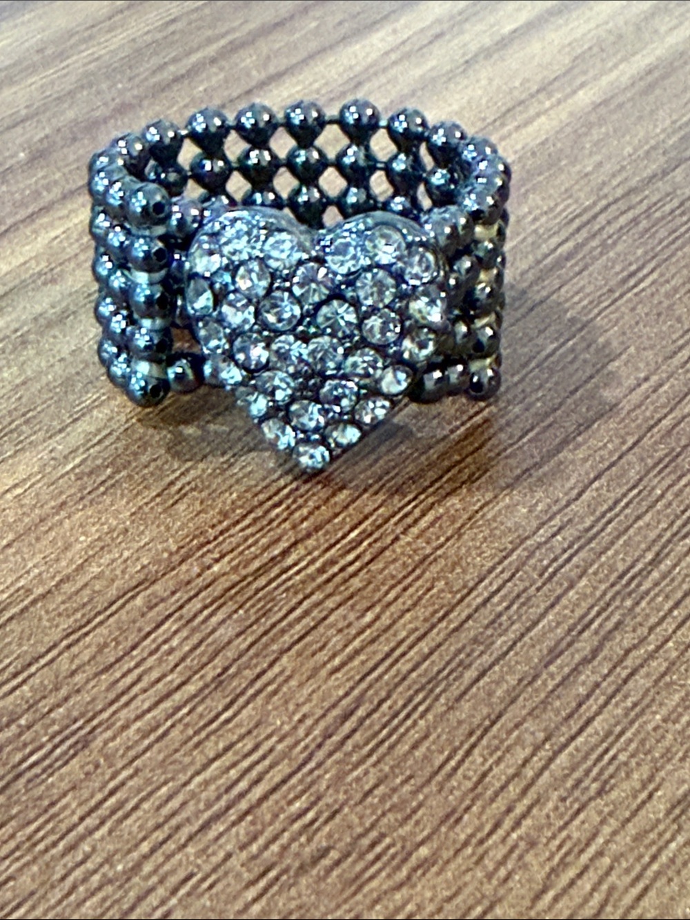 Vintage GUESS Gunmetal Pavé Crystal Multi Row Ball Chain Stretch Ring OS